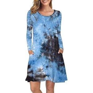 AUSELILY Womens Long Sleeve Pockets Casual Swing Tunic T-Shirt Dress Size 2XL